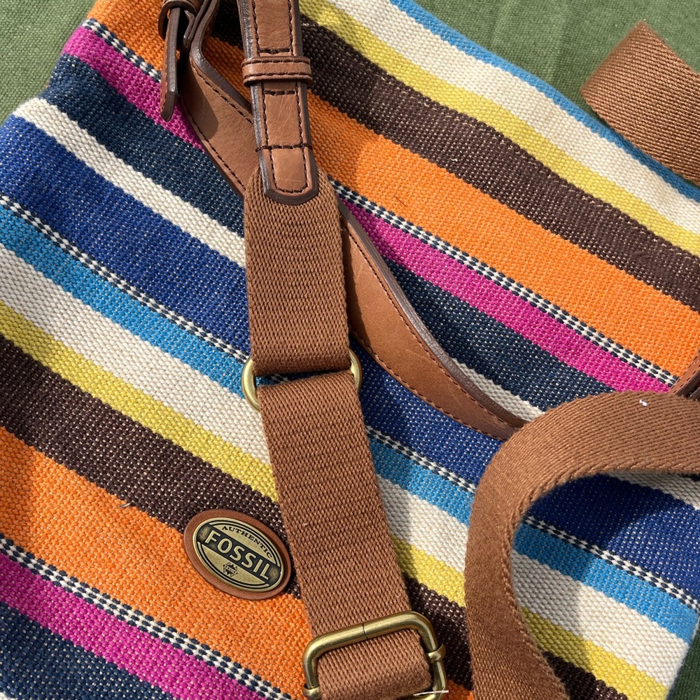 Fossil Multicolor Striped Canvas Bag